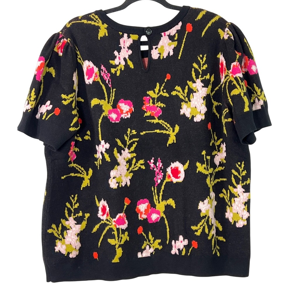 T Tahari Black Stunning Pink Green Floral Short Sleeve Sweater Cottage Granny 3X - Picture 5 of 5
